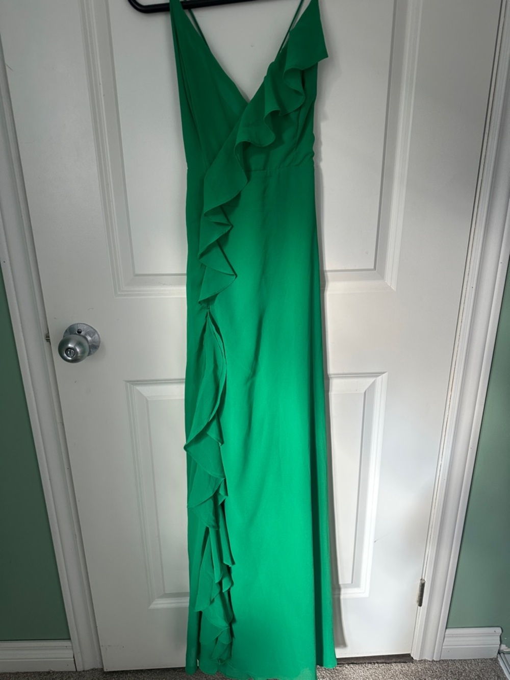 Luxxel Emerald Green Ruffle-Trim V-Neck Maxi Dress